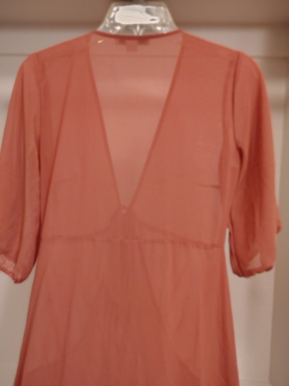FAVLUX Sheer Terracotta Chiffon Ruffle High-Low Duster - Picture 7 of 11